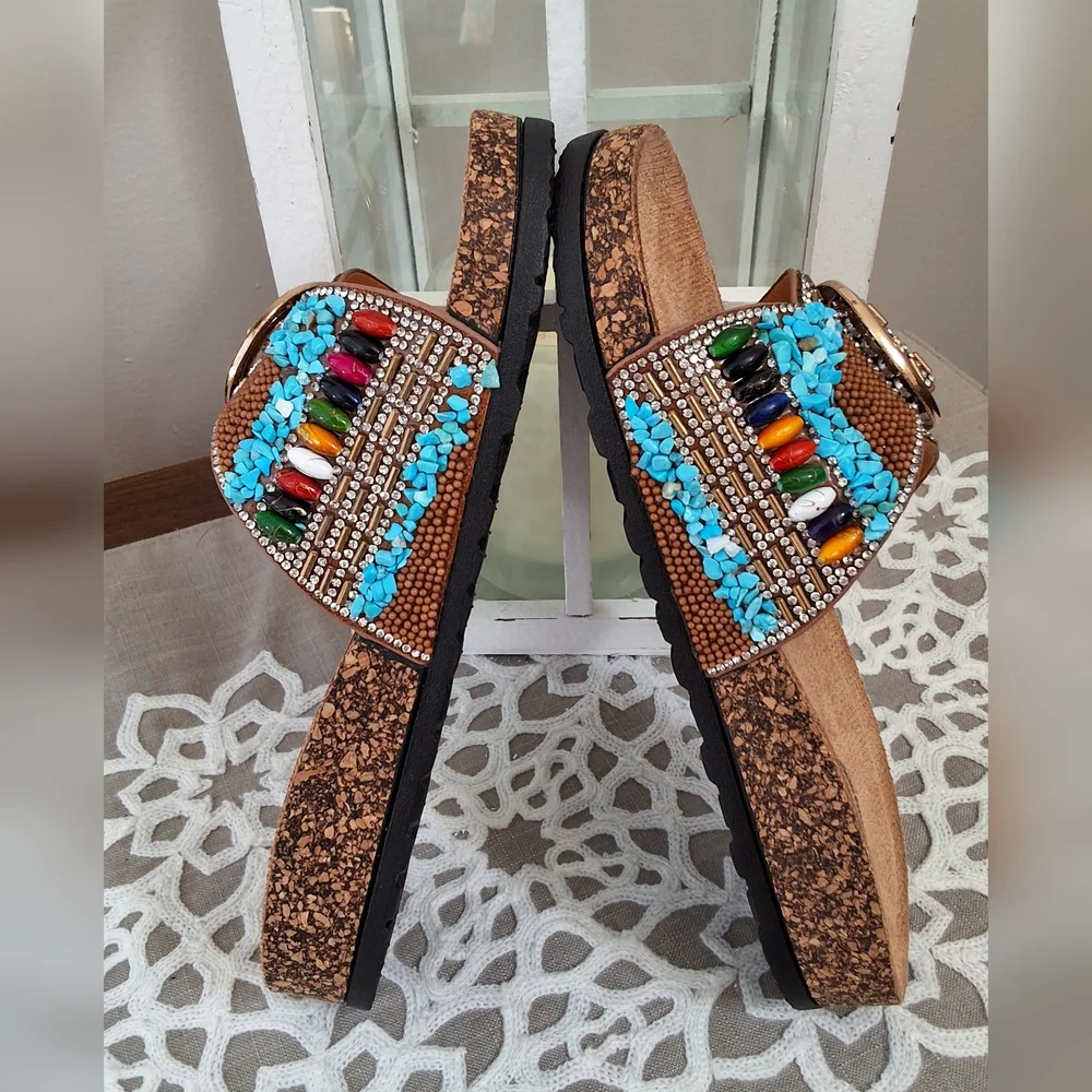 ATALINA, NWT,  5.5, Woman's Multi-Colored Embellished Sandals - Picture 5 of 7